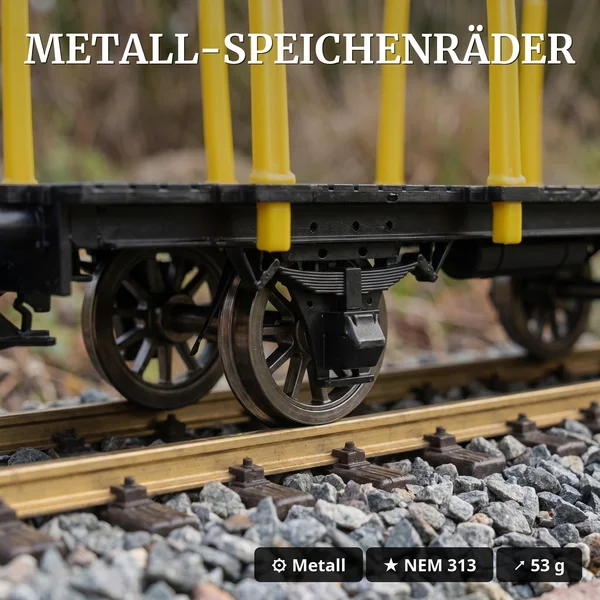 Rungenwagen Bausatz Spur G schwarz/gelb – 42 Teile, Metall-Speichenradsätze 31 mm – ML-Train 88923570_auswahl3