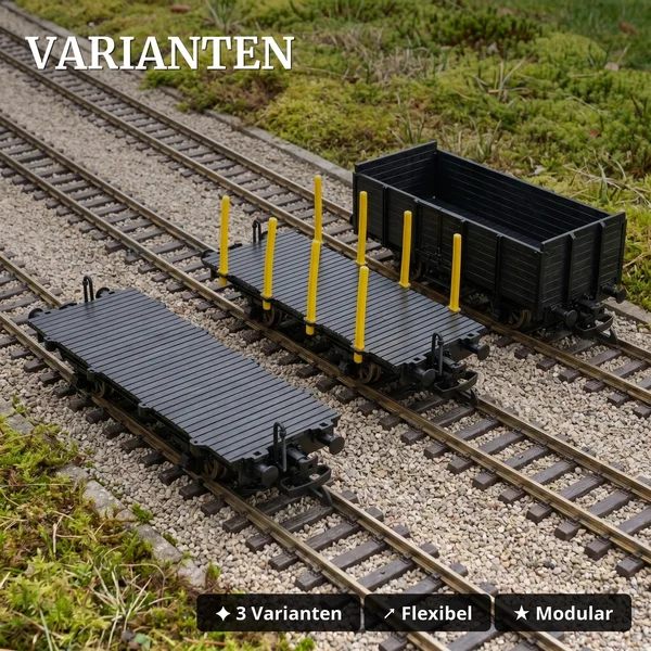Rungenwagen Bausatz Spur G schwarz/gelb – 42 Teile, Metall-Speichenradsätze 31 mm – ML-Train 88923570_auswahl4