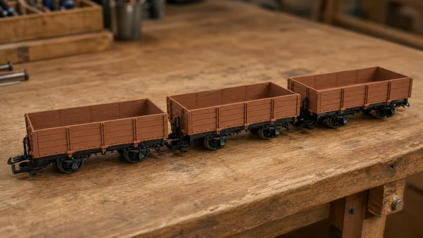 Niederbordwagen gerade braun Bausatz Spur G mit Metall-Speichenradsatz 31 mm ML-Train 88923580_auswahl1