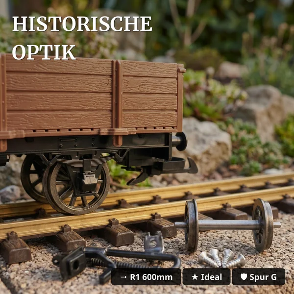 Niederbordwagen gerade braun Bausatz Spur G mit Metall-Speichenradsatz 31 mm ML-Train 88923580_auswahl4