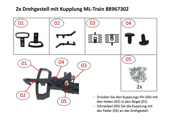 2x Drehgestell P15 grau mit Kupplung Spur-G ML-Train 88967322_auswahl3