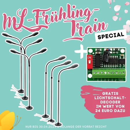 ML-Frühling-Train 6x Bahnhofslampe Leipziger Tropfen 1 & 2-armig + GRATIS 6-Kanal Lichtschaltdecoder