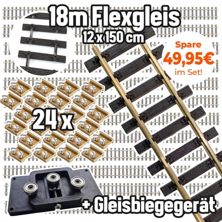 18 Meter Flex-Gleis mit 24 Schraubschienenverbinder + Biegevorrichtung