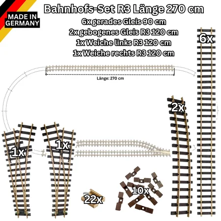 Bahnhofs-Set R3 Länge 270 cm - Spur G Gleiserweiterung LGB-kompatibel ML-Train 8200292