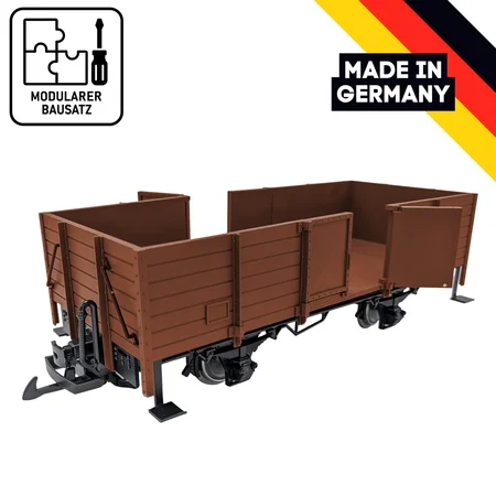 Hochbordwagen braun inkl. Türen mit Magnetverschluss und Edelstahlradsätzen als Spur G Bausatz ML-Train 88900060