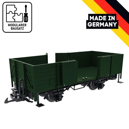 Hochbordwagen grün inkl. Türen mit Magnetverschluss und Edelstahlradsätzen als Spur G Bausatz ML-Train 88900070