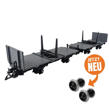 Drehschemelwagen Set schwarz/grau mit Edelstahl-Vollradsätzen als Spur-G Bausatz ML-Train 88922630