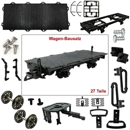 Flachwagen Bausatz schwarz Spur G 27 Teile mit Metall-Speichenradsätzen 31 mm ML-Train 88923510