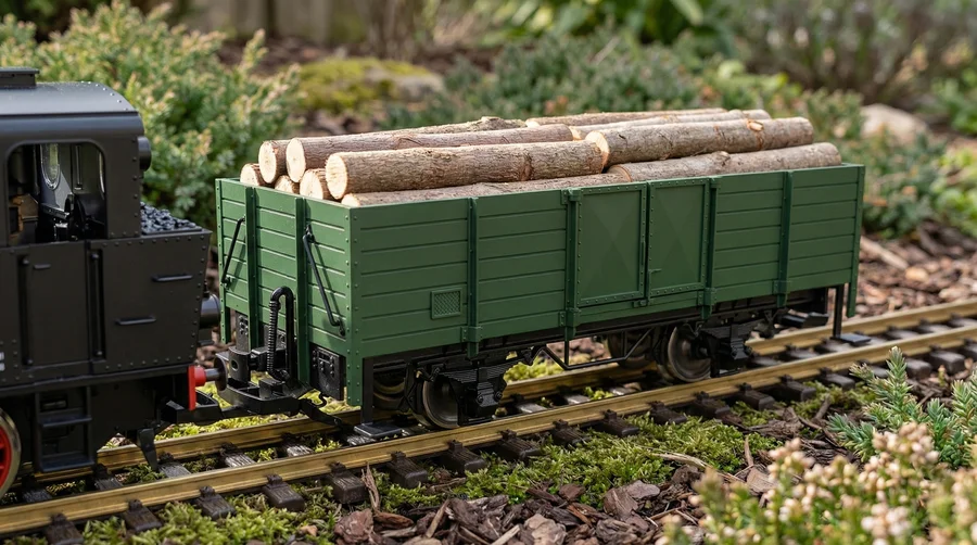 Hochbordwagen grün inkl. Türen mit Magnetverschluss und Edelstahlradsätzen als Spur G Bausatz ML-Train 88900070 - Detaillierte Übersicht