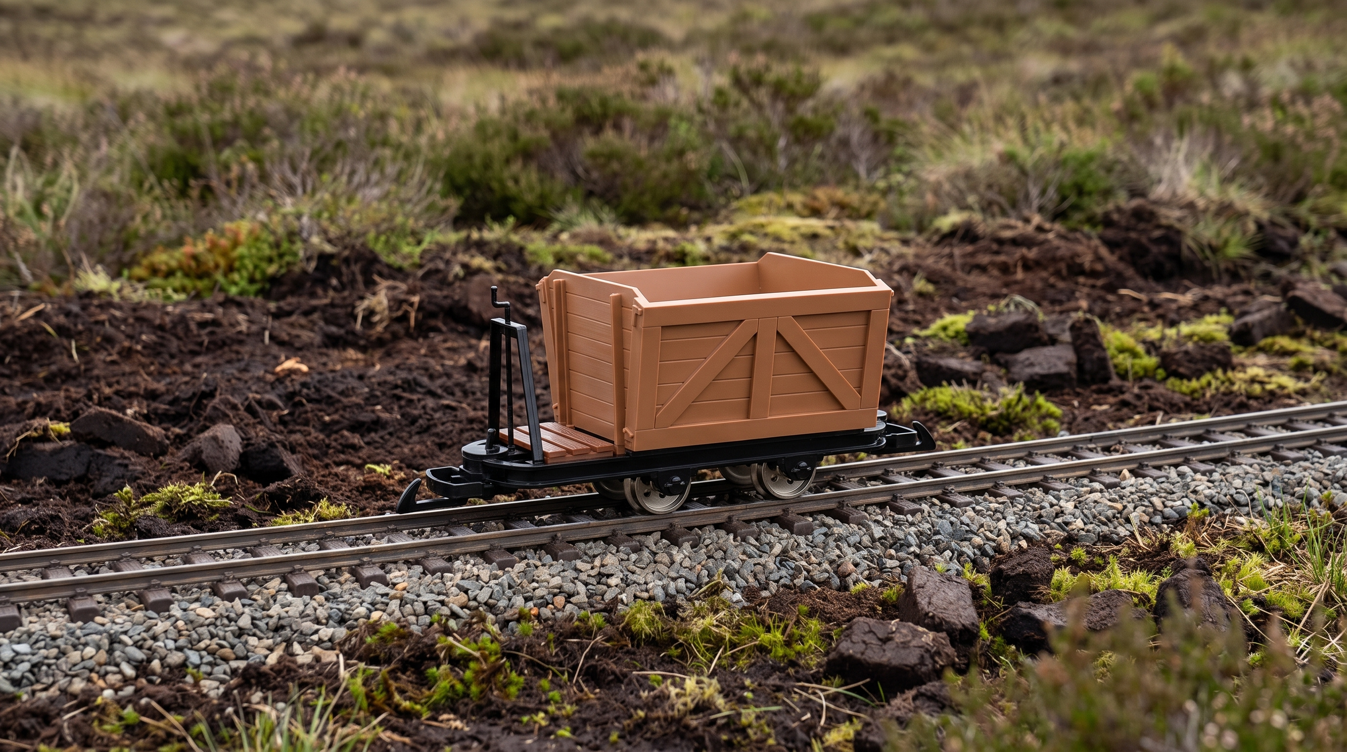 Torflore mit Bremserbühne Grubenhunt Feldbahnwagen braun Spur G Bausatz ML-Train 88919345 - Authentische Torfbahn-Nachbildung