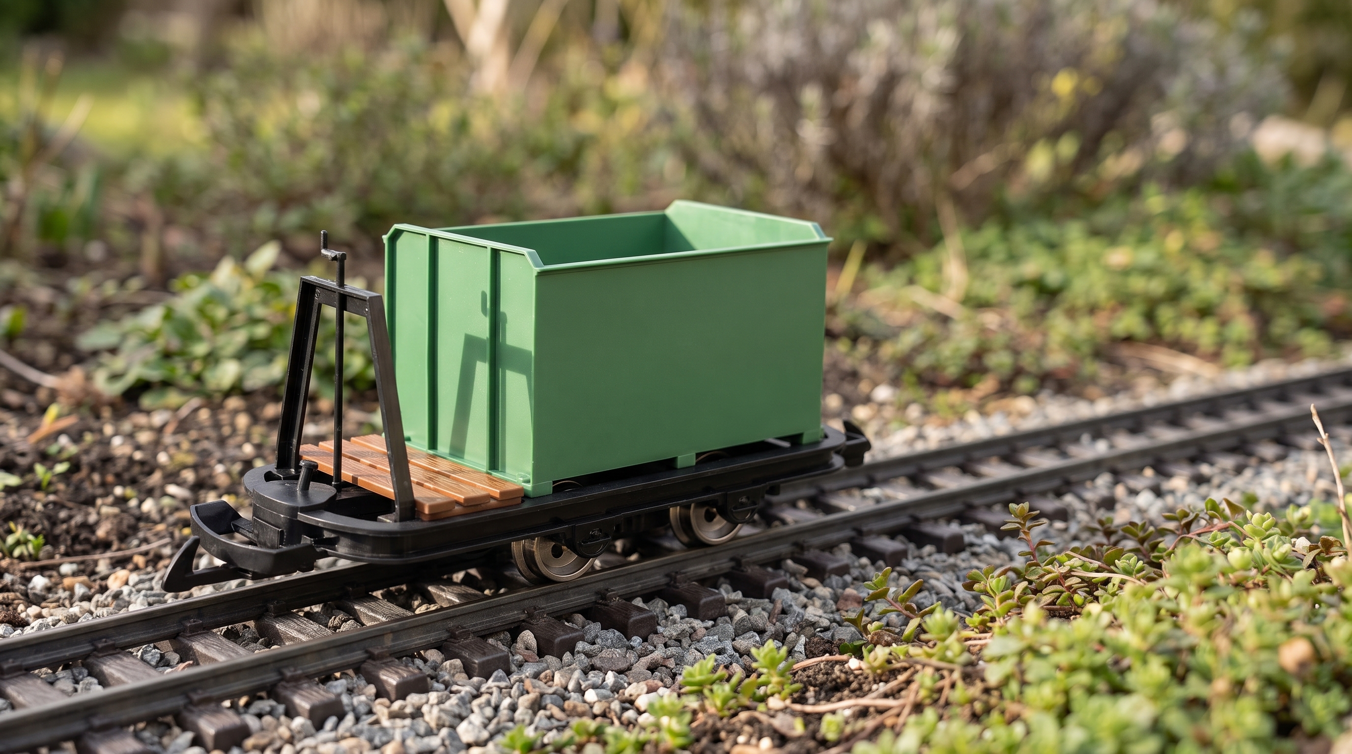 Kastenlore mit Bremserbühne Grubenhunt Feldbahnwagen grün Spur-G Bausatz ML-Train 88919355 - Vom Bergwerk in den Garten
