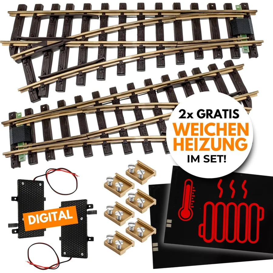 Weichen Messing R3 Set mit 2 digitalen Antrieben und 2 Gratis Weichenheizungen