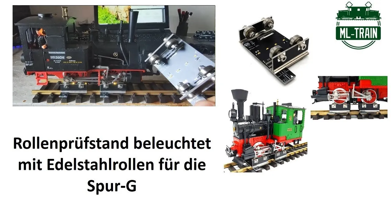 Rollenprüfstand beleuchtet mit Edelstahlrollen für die Spur-G ML-Train 84000052 (Produktvideo)