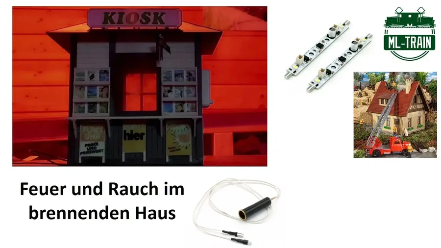 Brennendes Haus digital simulieren mit Rauch und Lichteffekt Eisenbahn ML-Train (Produktvideo)