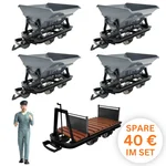 6er-Set Feldbahnwagen Spur G als Bausatz-Wagen mit Figur Marius - 4x Kipplore grau, Lore mit Bremserbühne, ML-Train 8200